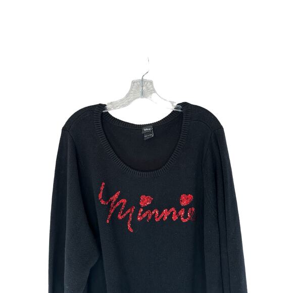 Disney Women's Plus Black Red Sequin Minnie Crew Neck Cable Knit Sweater Size 3X - Picture 3 of 10